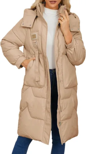 Xixiuly Women's Winter Warm Long Puffer Coat with Removable Hood Thicken Lined Zip Parka Coats Warm Outwear with Big Pockets