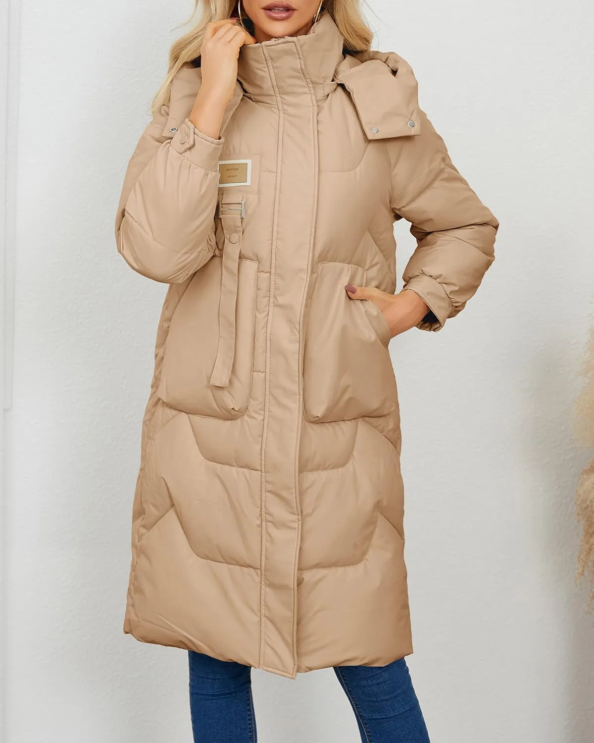 Xixiuly Women's Winter Warm Long Puffer Coat with Removable Hood Thicken Lined Zip Parka Coats Warm Outwear with Big Pockets