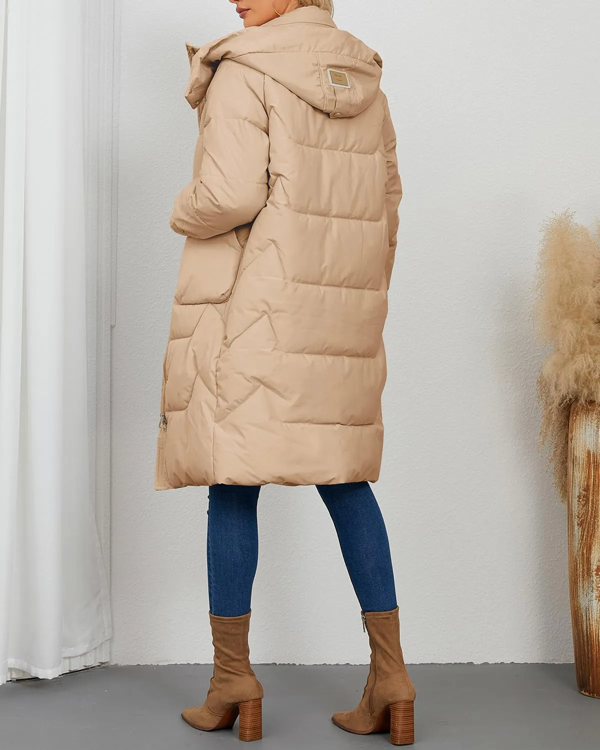 Xixiuly Women's Winter Warm Long Puffer Coat with Removable Hood Thicken Lined Zip Parka Coats Warm Outwear with Big Pockets