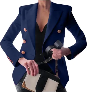 YMING Womens Double Breasted Long Sleeve Blazer Lapel Open Front Jacket Solid Color Work Office Coats with Pockets