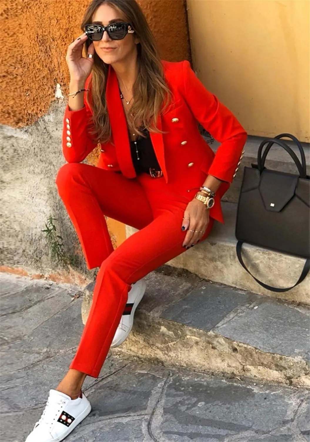 YMING Womens Double Breasted Long Sleeve Blazer Lapel Open Front Jacket Solid Color Work Office Coats with Pockets