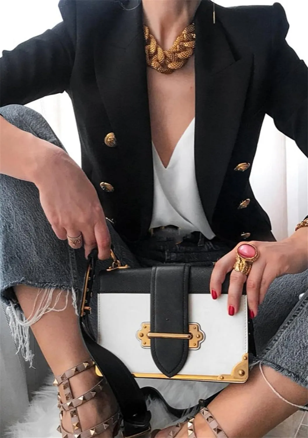 YMING Womens Double Breasted Long Sleeve Blazer Lapel Open Front Jacket Solid Color Work Office Coats with Pockets